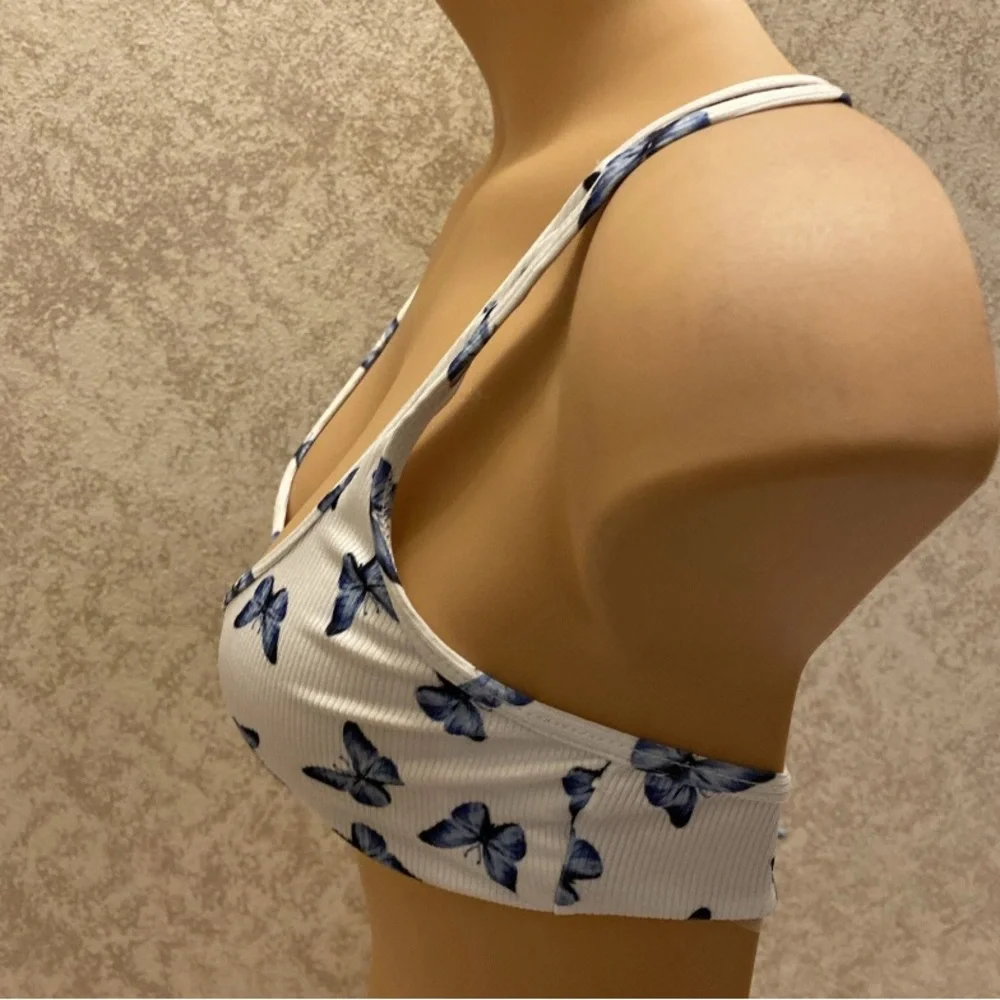 SHEIN White Bikini with Blue Butterfly Pattern